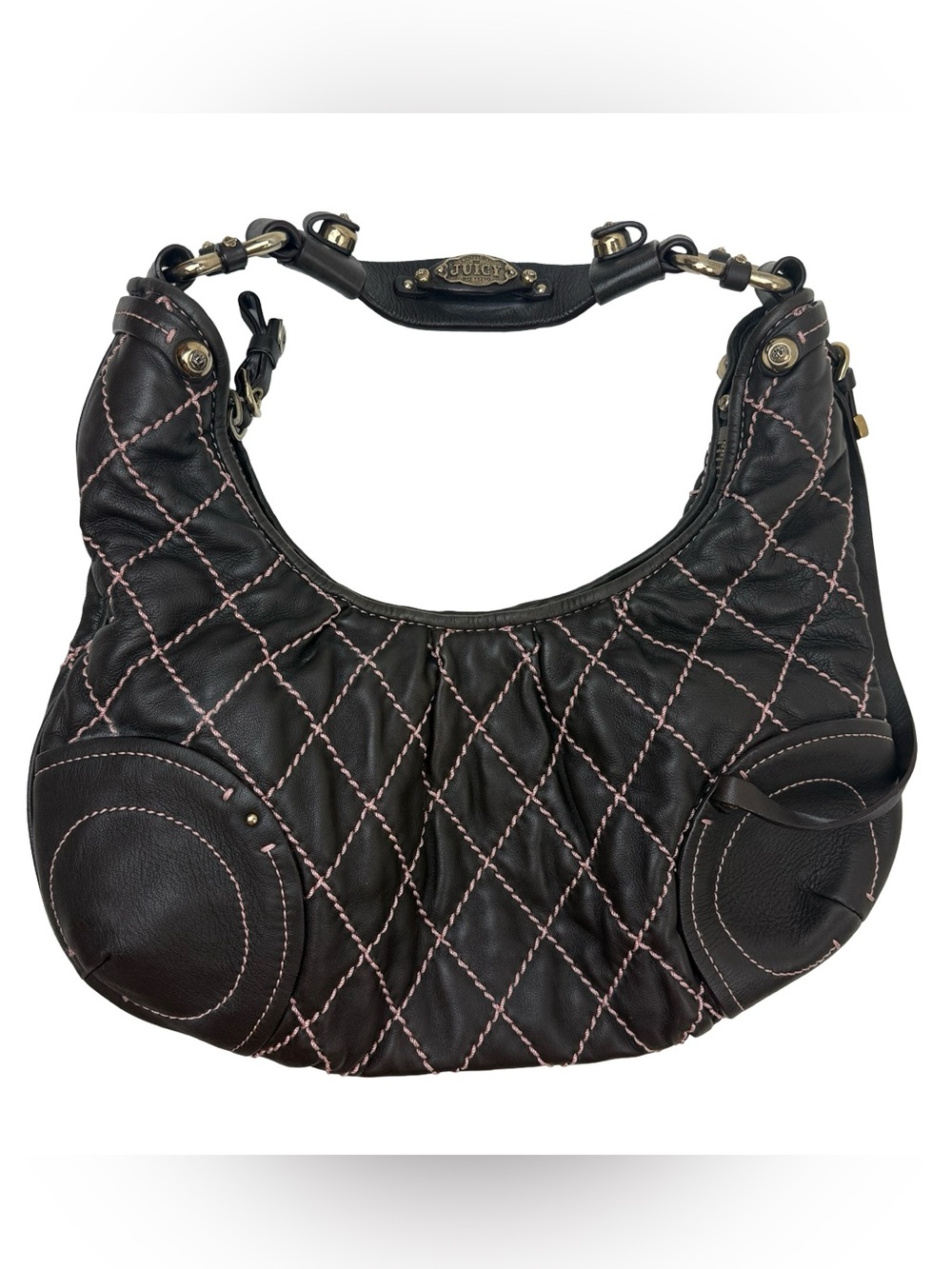 Juicy Couture Vintage Hobo Bag Quilted Butter Soft Brown Lamb Leather Y2K Boho